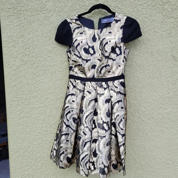 Anthropologie Hunter Dixon by Hunter Bell Black Gold Metallic Dress